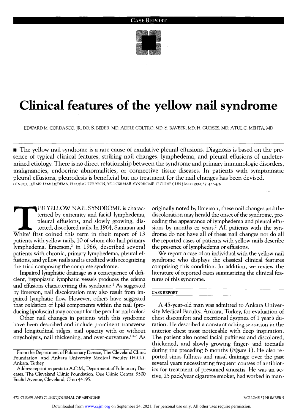 Clinical Features of the Yellow Nail Syndrome
