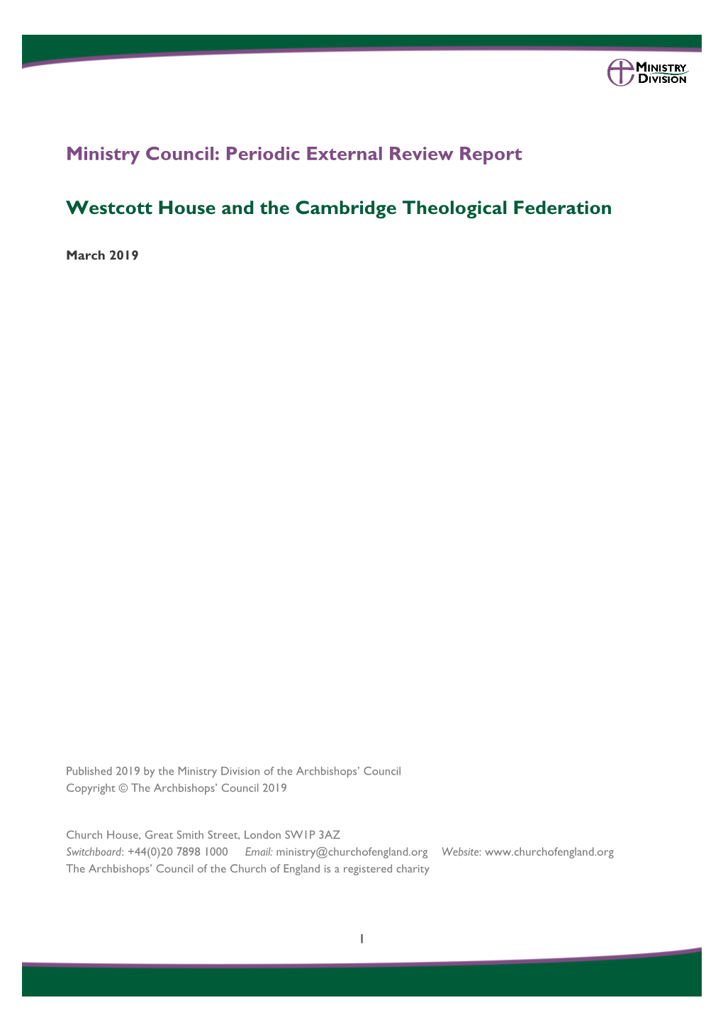 Periodic External Review Report Westcott House and the Cambridge
