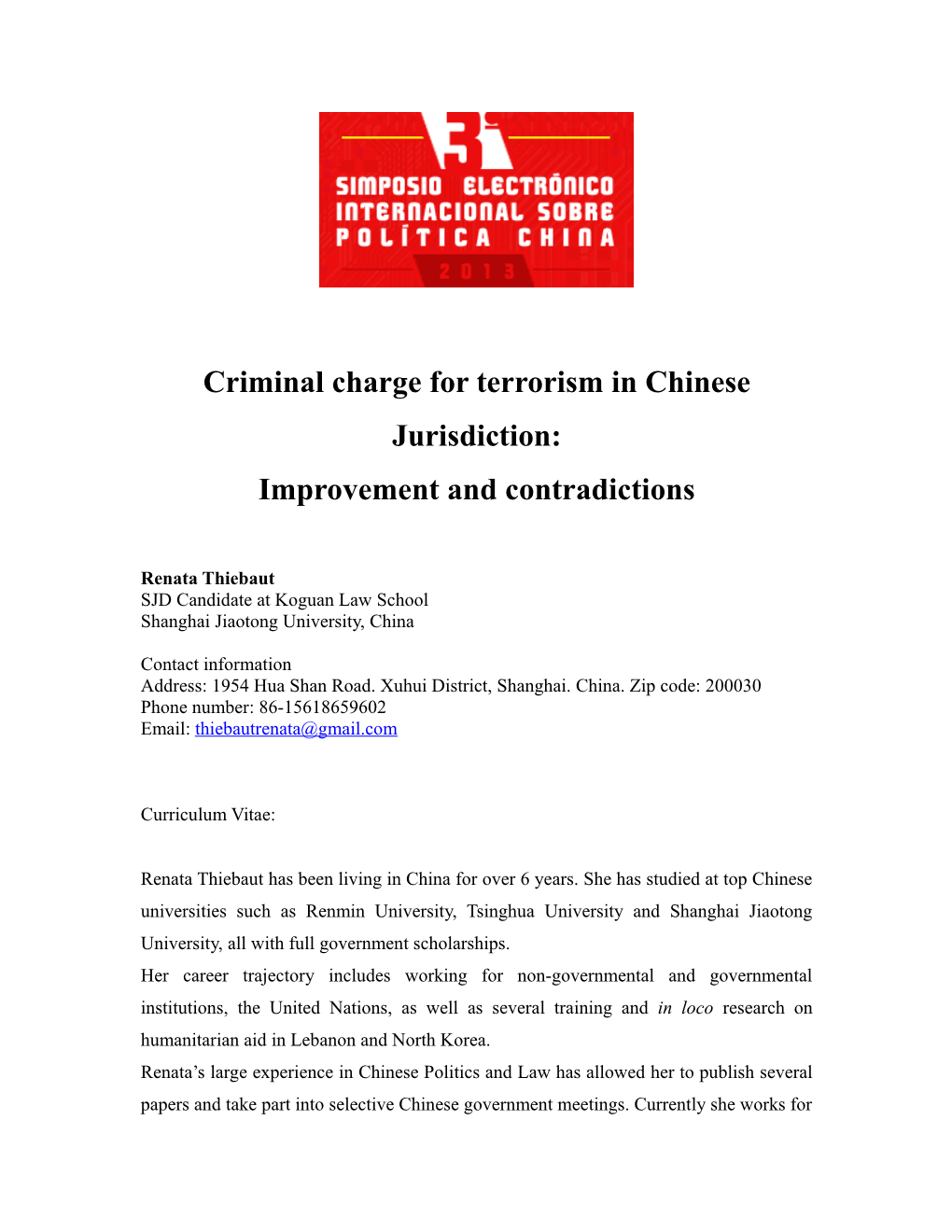 Criminal Charge for Terrorism in Chinese Jurisdiction: Improvement and Contradictions