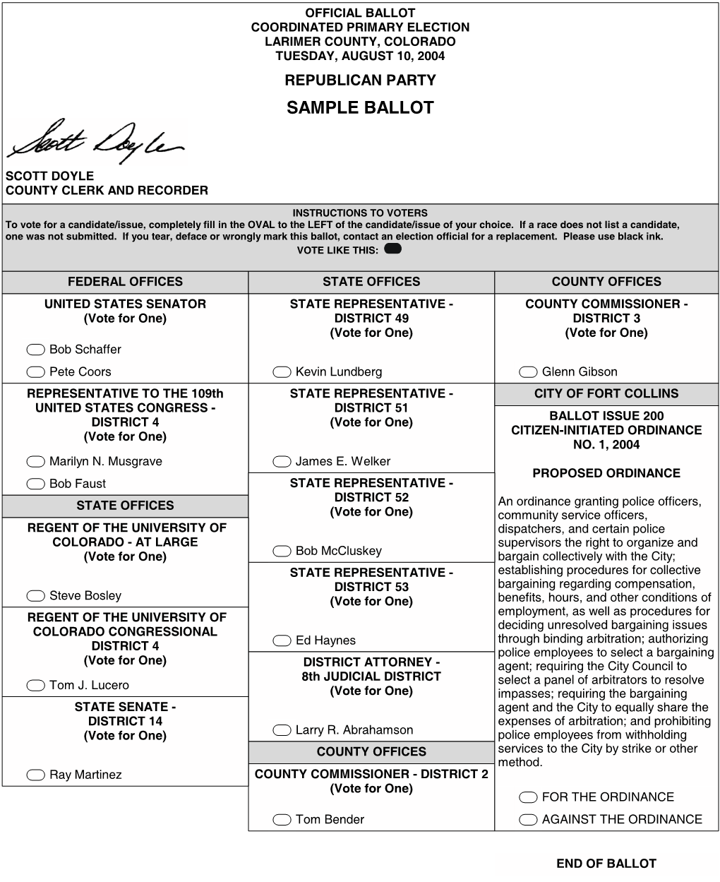 2004 Republican Primary Election