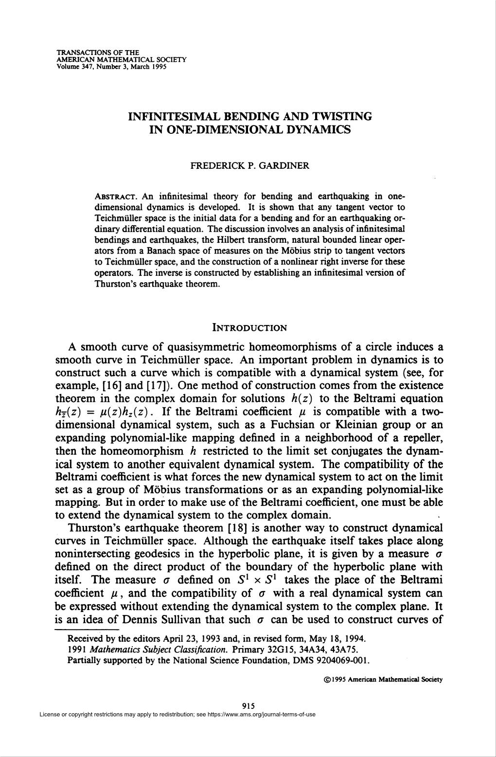 Infinitesimal Bending and Twisting in One-Dimensional Dynamics