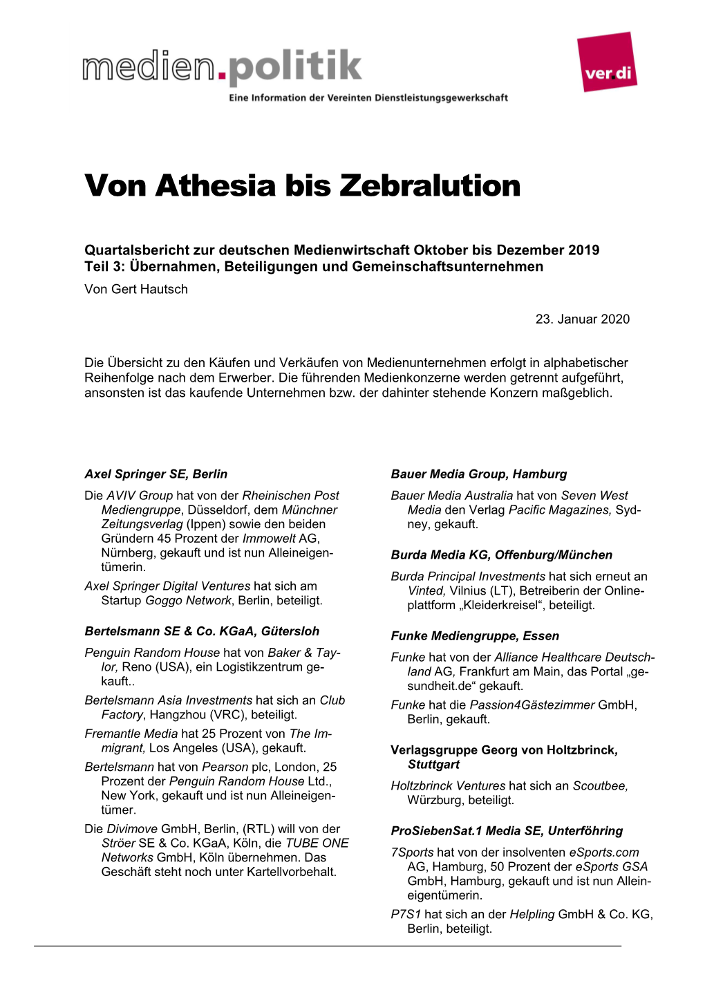 Von Athesia Bis Zebralution