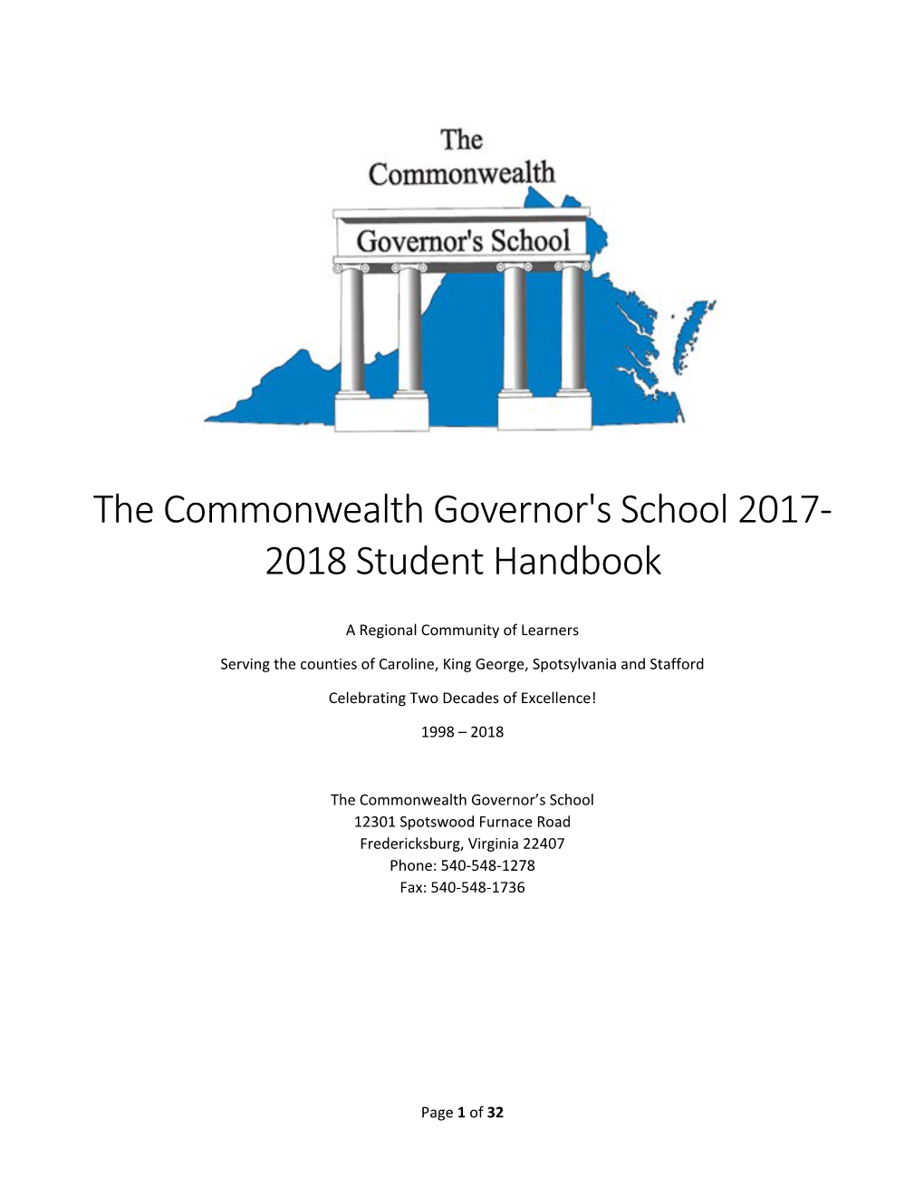 Commonwealth Governor's School Student Handbook