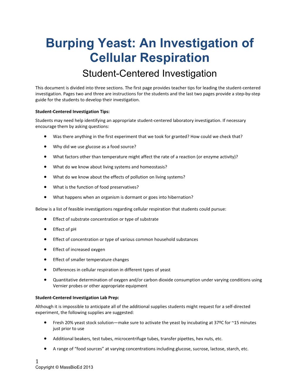 Burping Yeast: an Investigation of Cellular Respiration