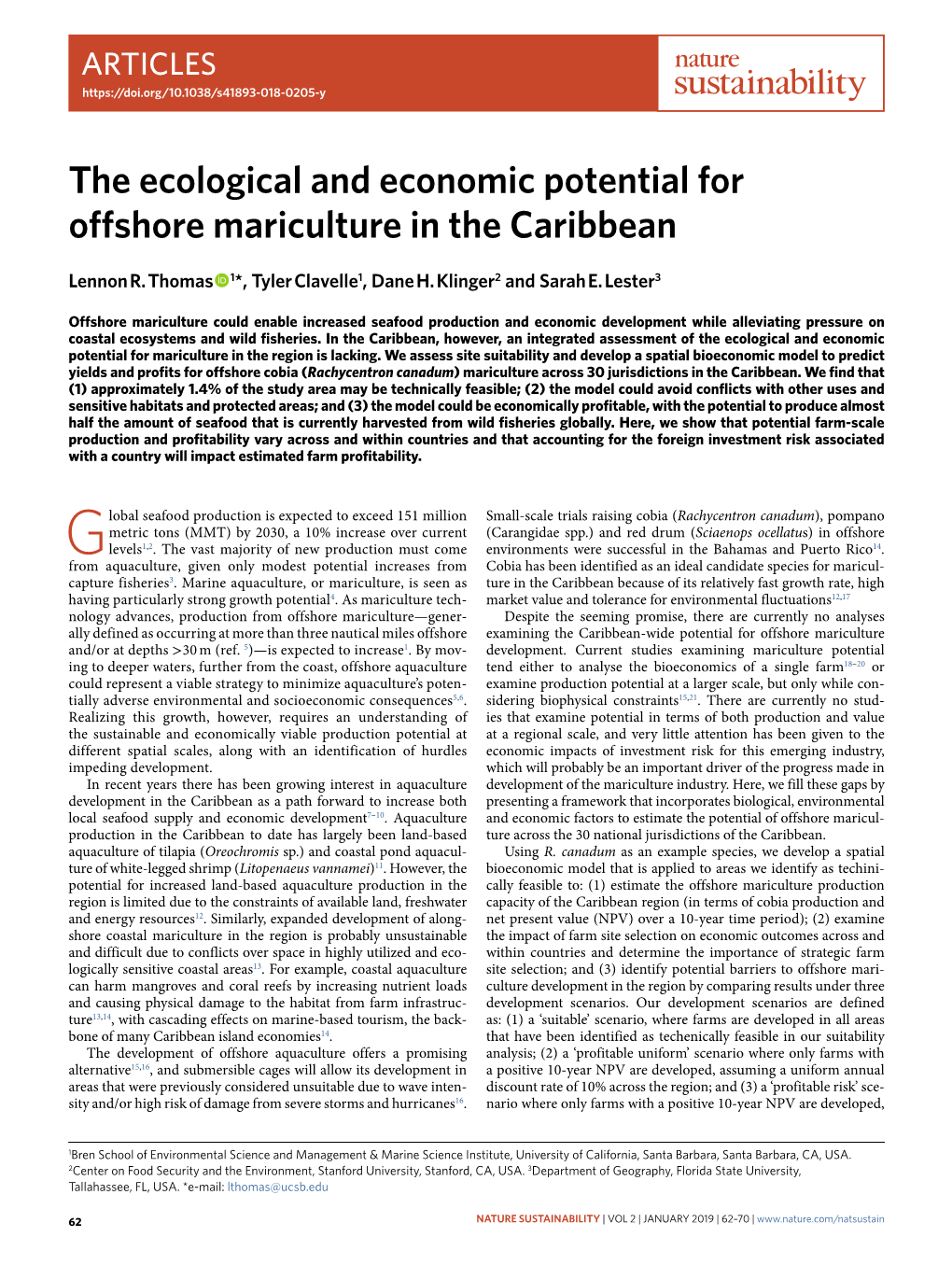 The Ecological and Economic Potential for Offshore Mariculture in the Caribbean