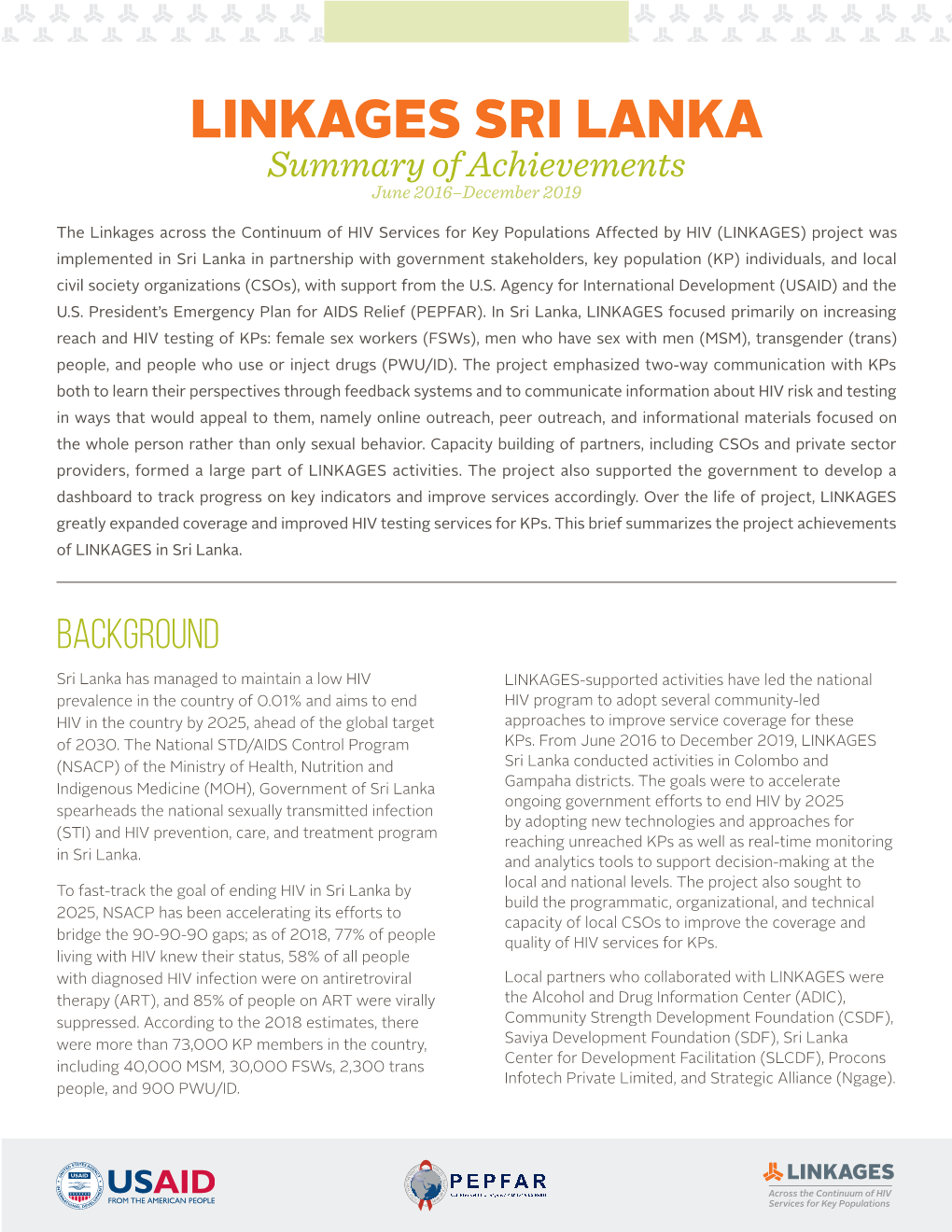 LINKAGES SRI LANKA Summary of Achievements June 2016–December 2019