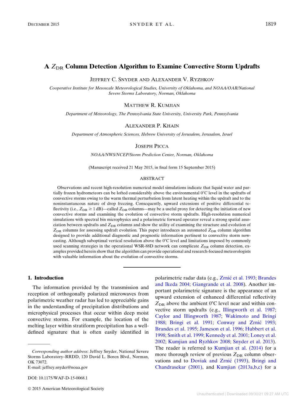 A ZDR Column Detection Algorithm to Examine Convective Storm Updrafts