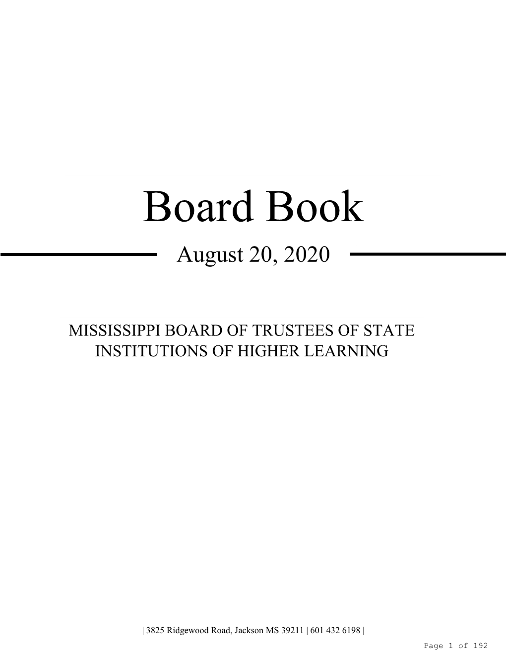 Board Book August 20, 2020