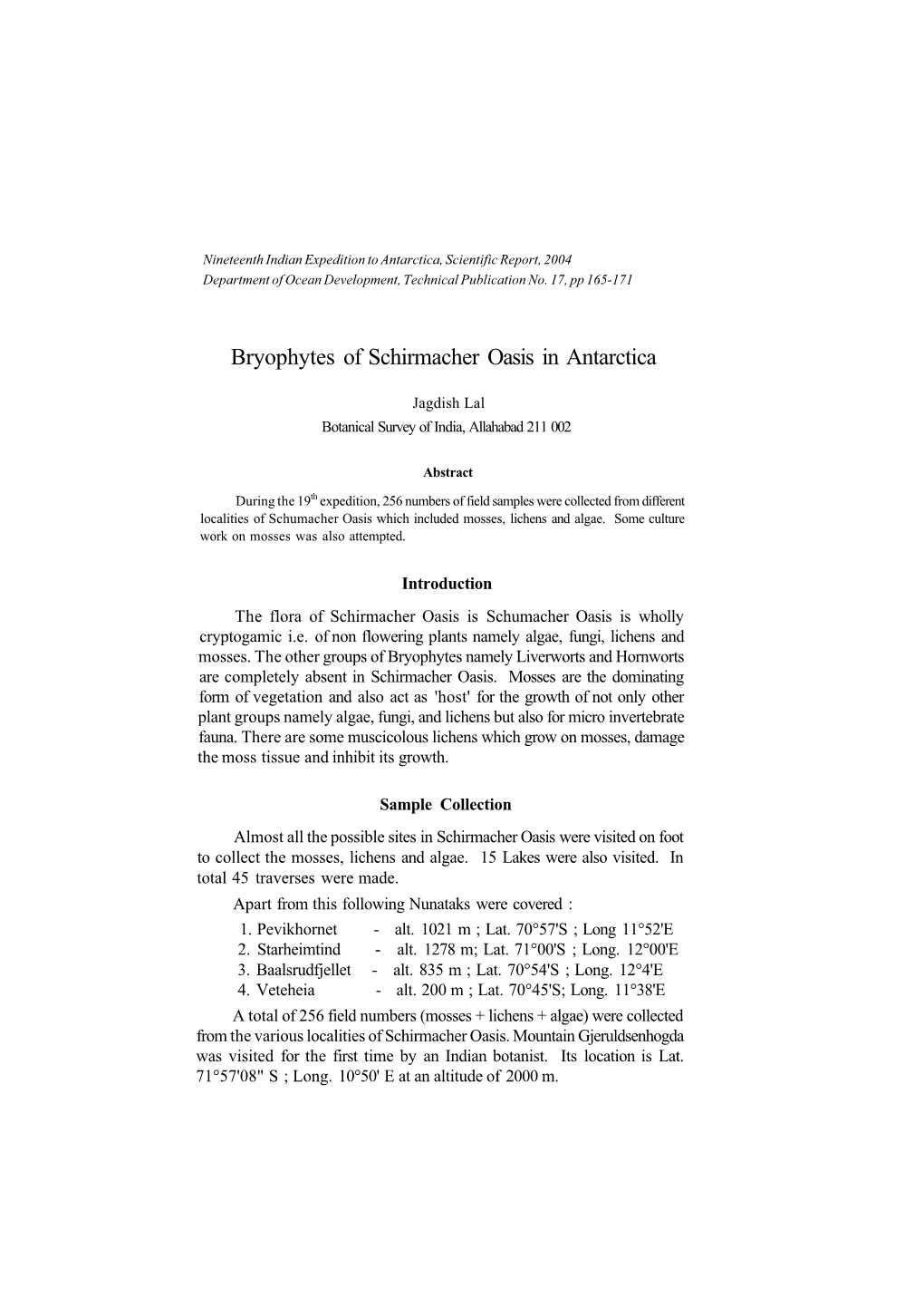 Bryophytes of Schirmacher Oasis in Antarctica