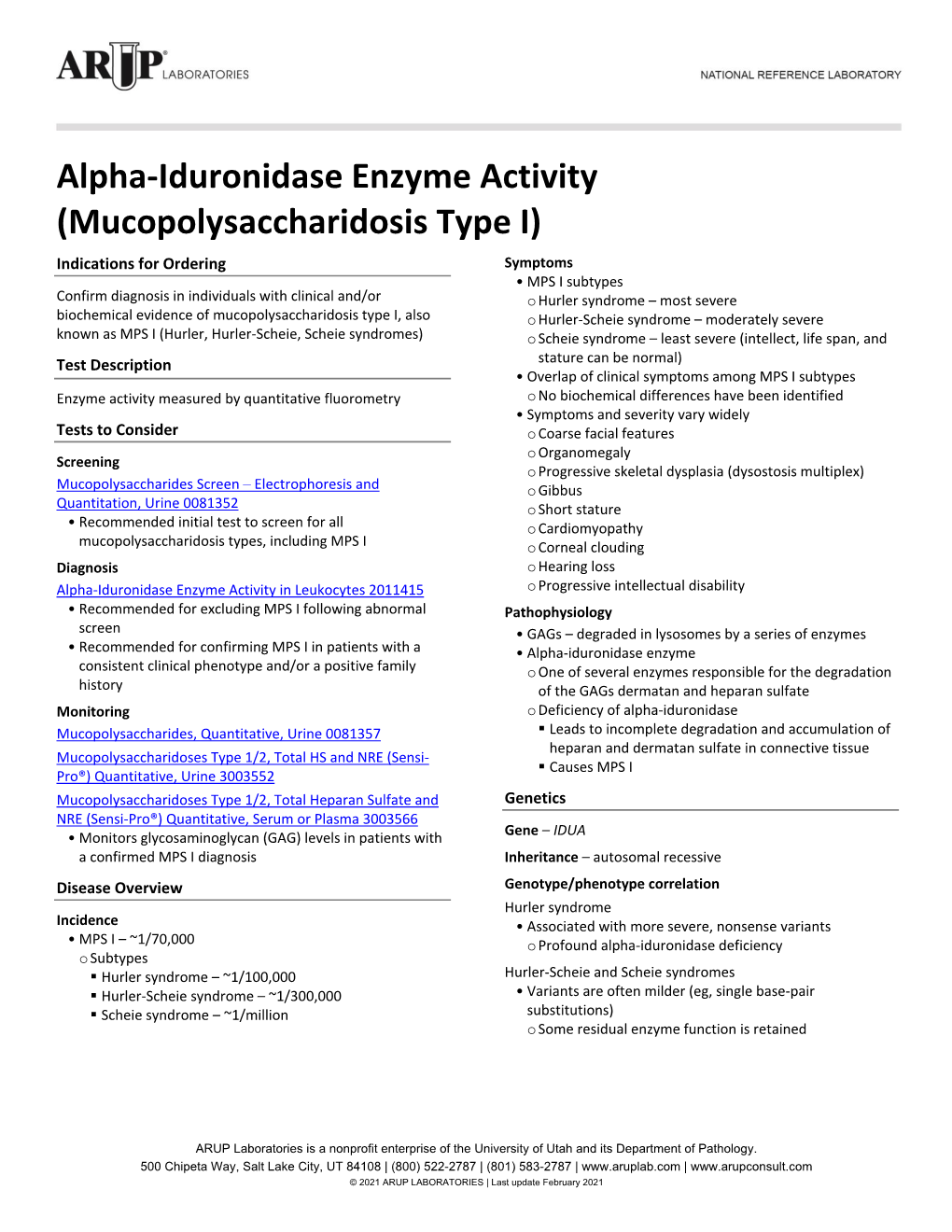 Alpha-Iduronidase Enzyme Activity (Mucopolysaccharidosis Type I)