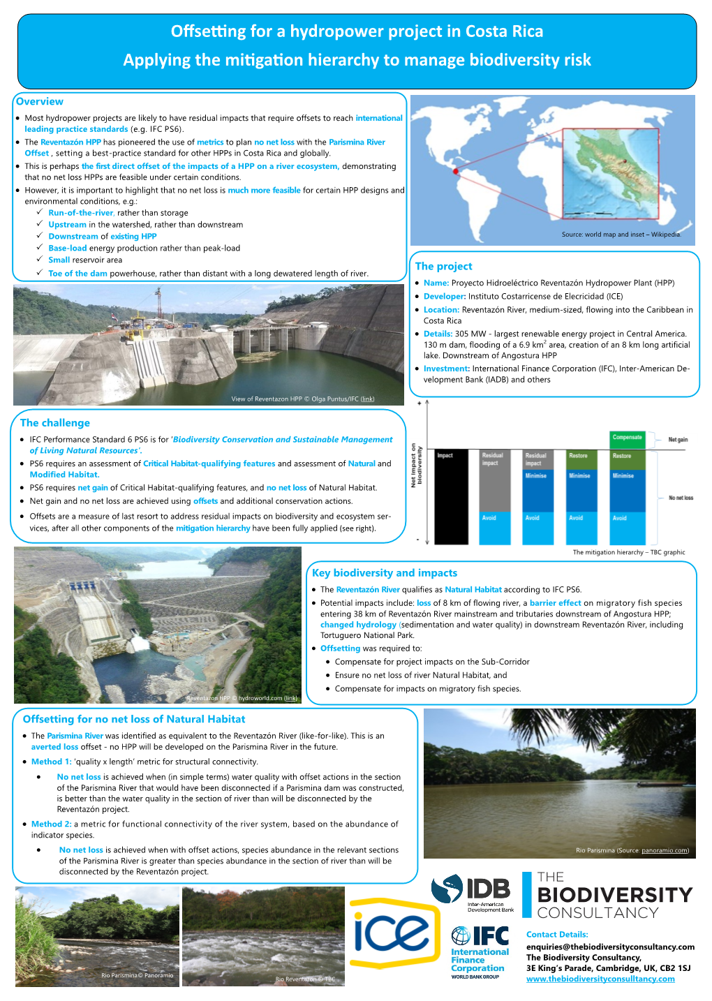 Offsetting for a Hydropower Project in Costa Rica Applying the Mitigation Hierarchy to Manage Biodiversity Risk