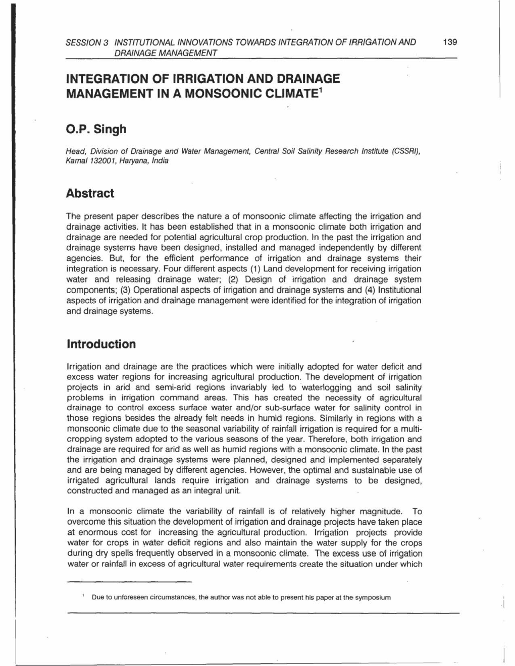 Integration of Irrigation and Drainage Management in a Monsoonic Climate1