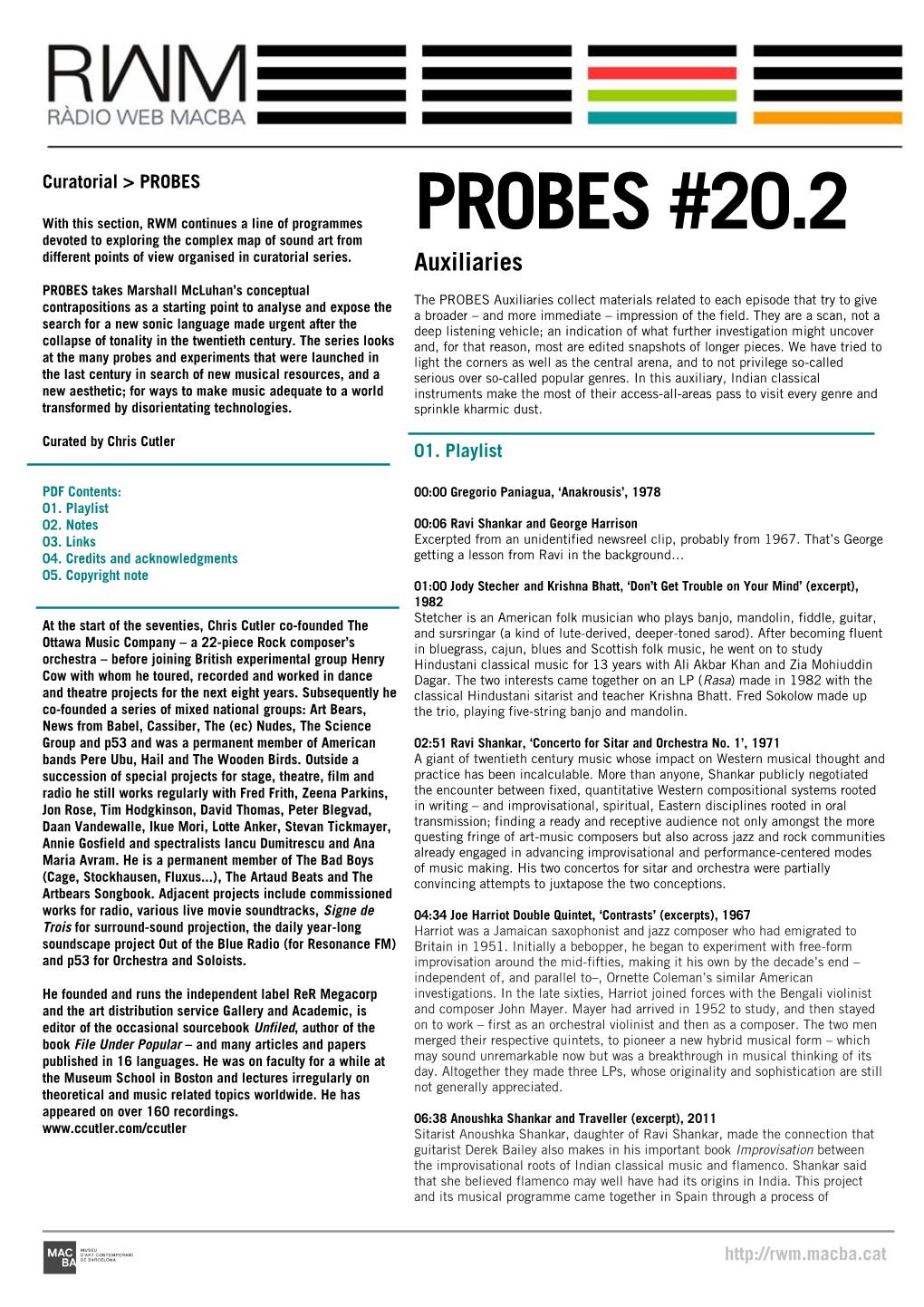 PROBES #20.2 Devoted to Exploring the Complex Map of Sound Art from Different Points of View Organised in Curatorial Series