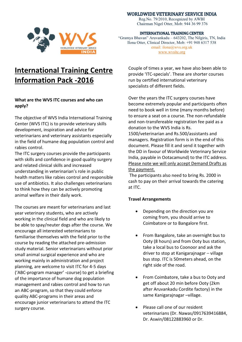 International Training Centre Information Pack -2016