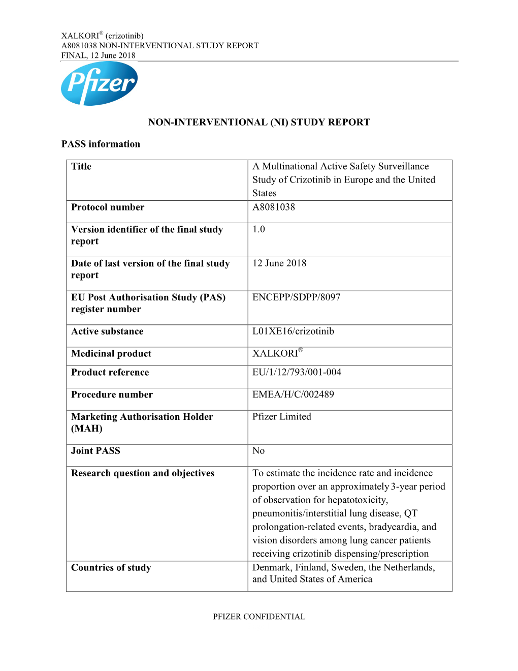 NON-INTERVENTIONAL (NI) STUDY REPORT PASS Information Title a Multinational Active Safety Surveillance Study of Crizotinib in Eu