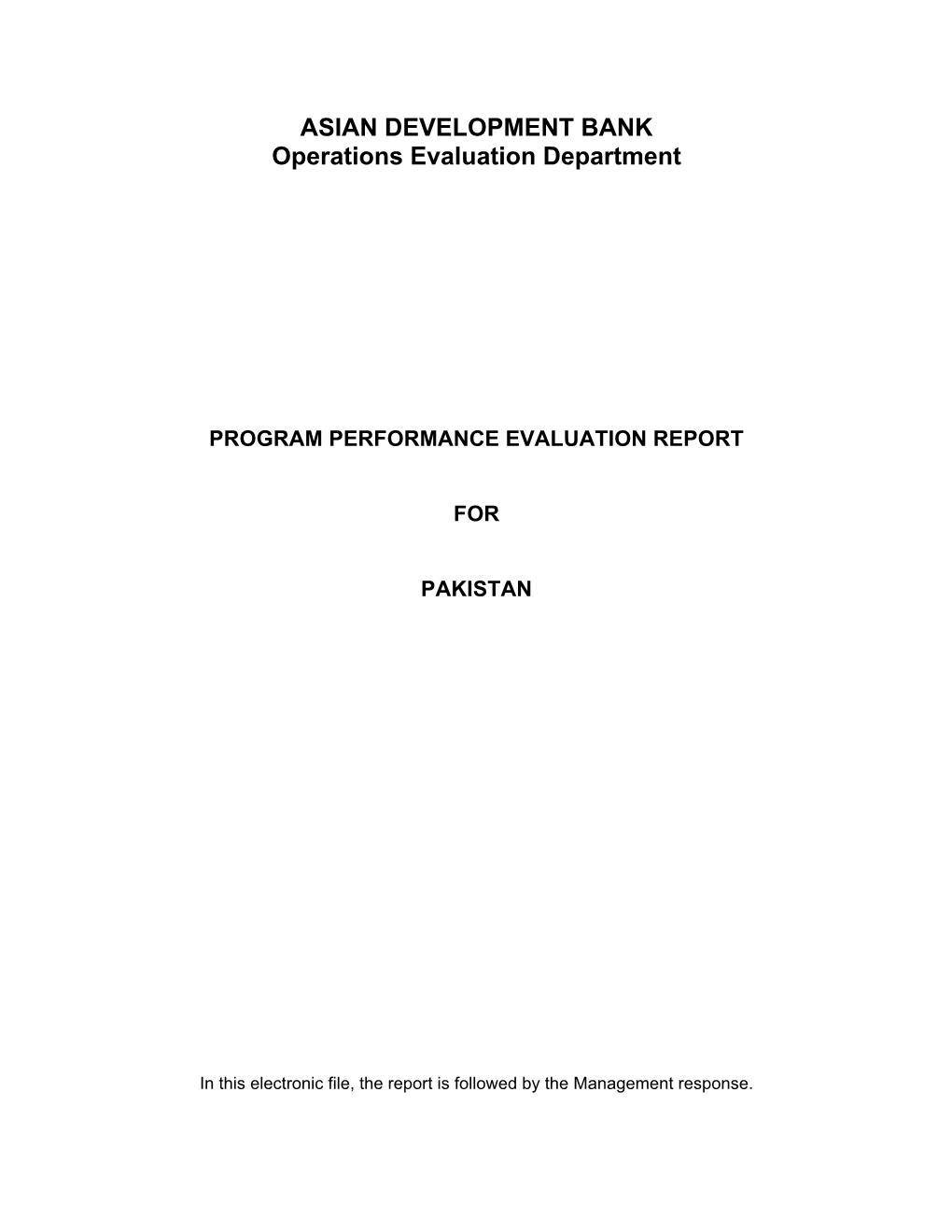 Program Performance Evaluation Report: Capital Market Development Program in Pakistan