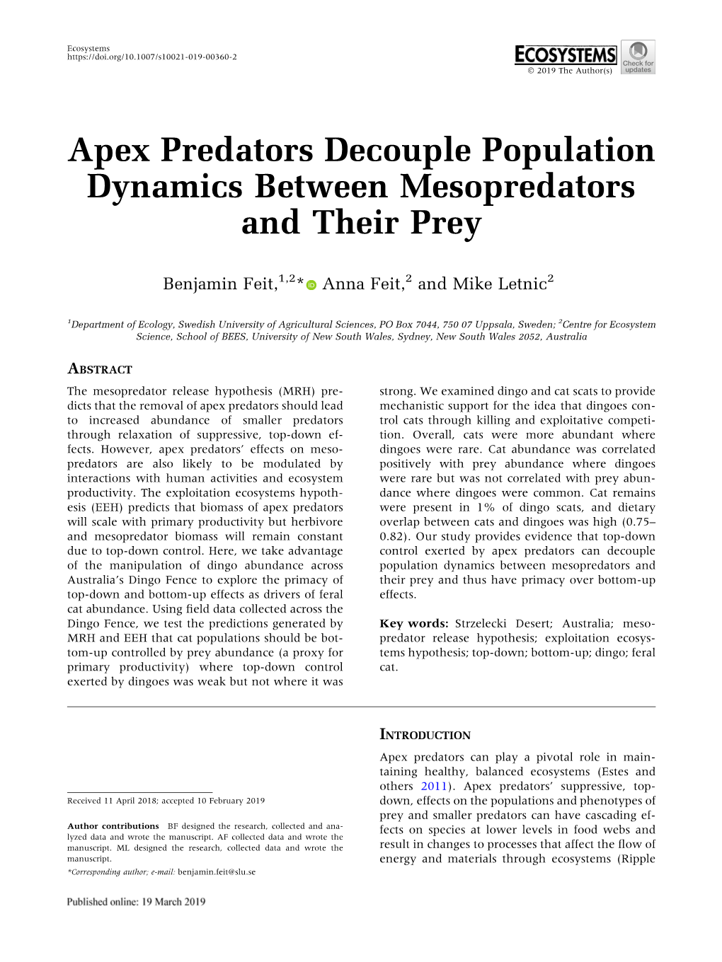 Apex Predators Decouple Population Dynamics Between Mesopredators and Their Prey