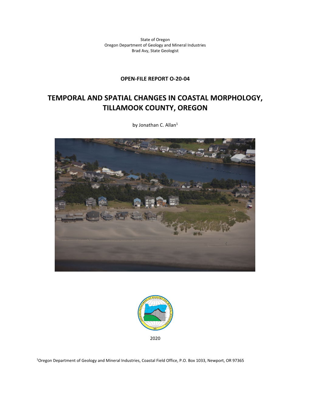 DOGAMI Open-File Report O-20-04, Temporal and Spatial Changes in Coastal Morphology, Tillamook County, Oregon