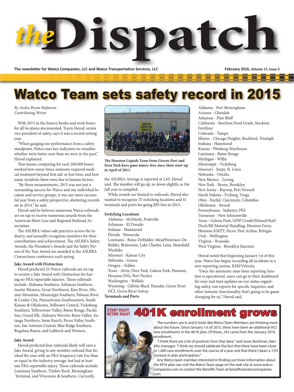 Watco Team Sets Safety Record in 2015