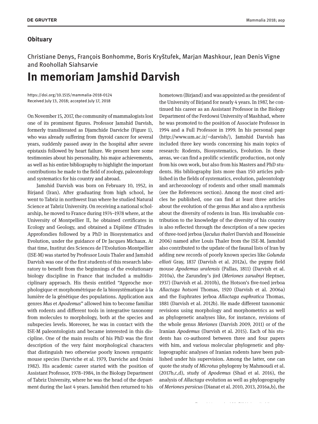 In Memoriam Jamshid Darvish