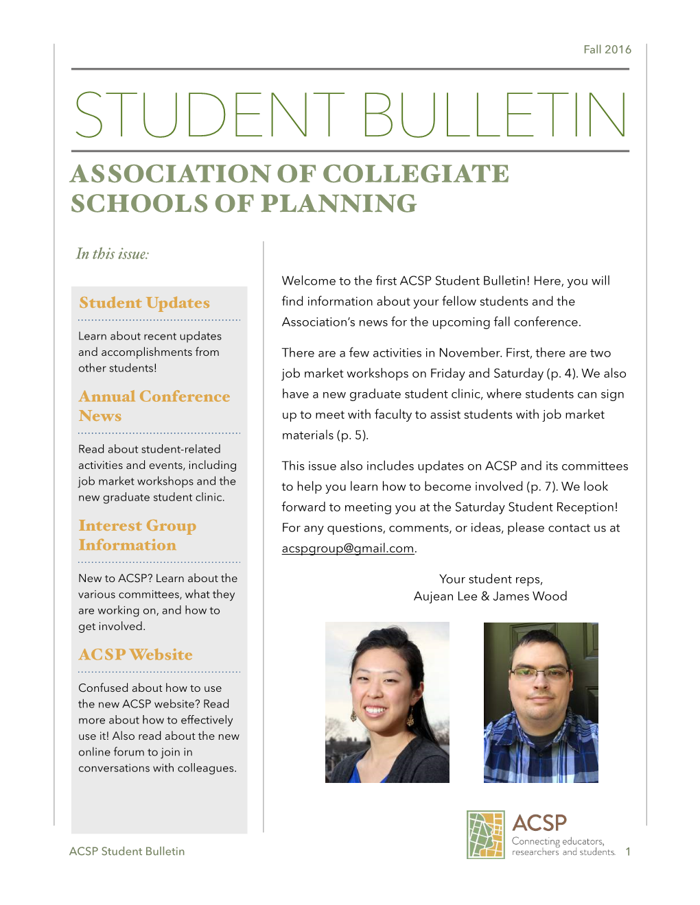 Student Bulletin Association of Collegiate Schools of Planning