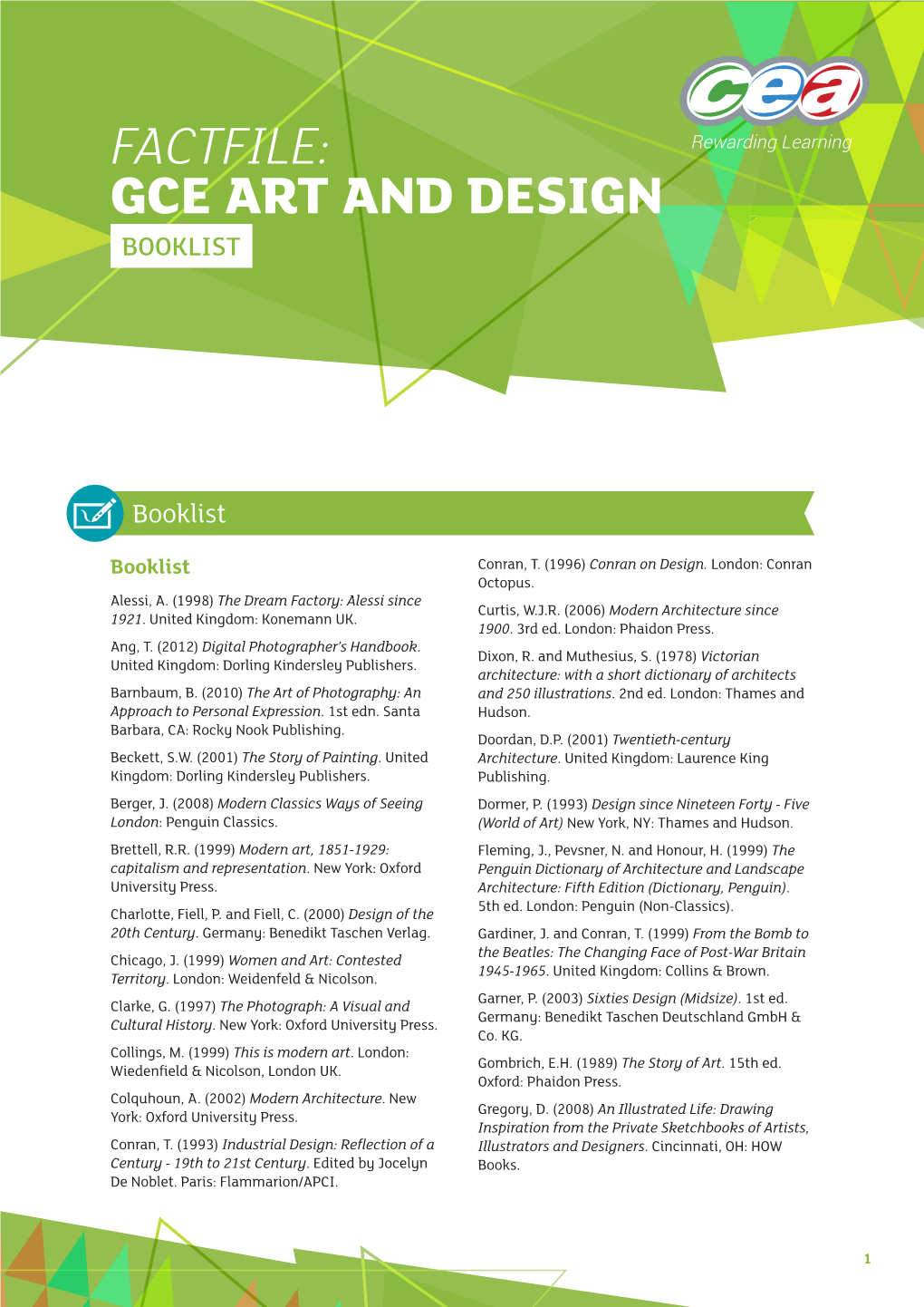 Gce Art and Design Booklist