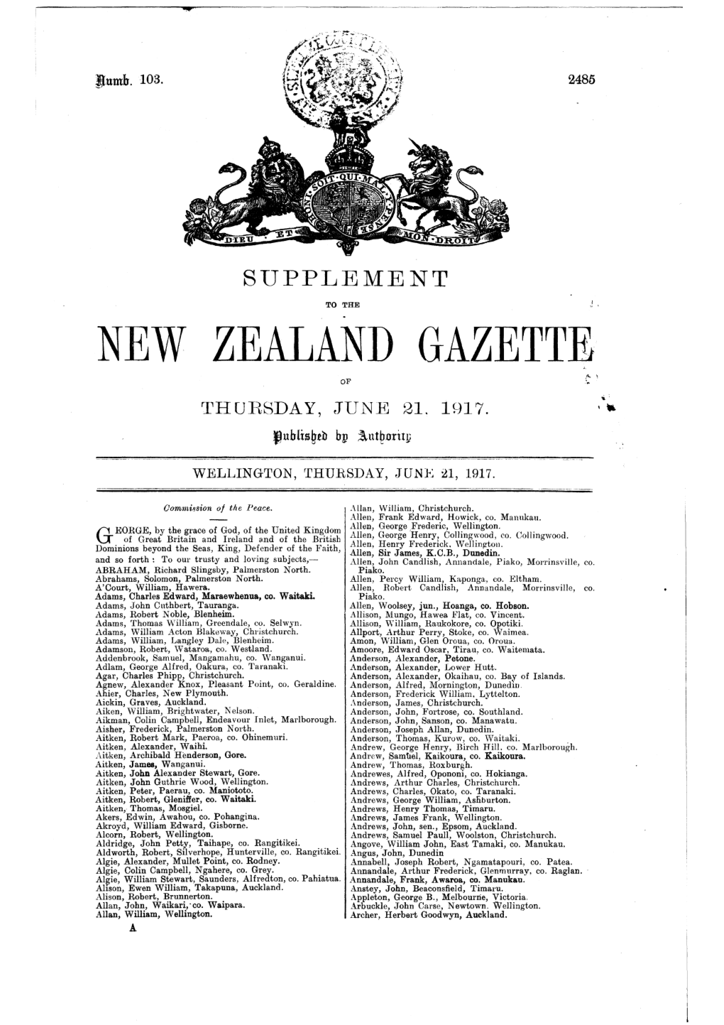 NEW ZEALAND GAZETTE of .T