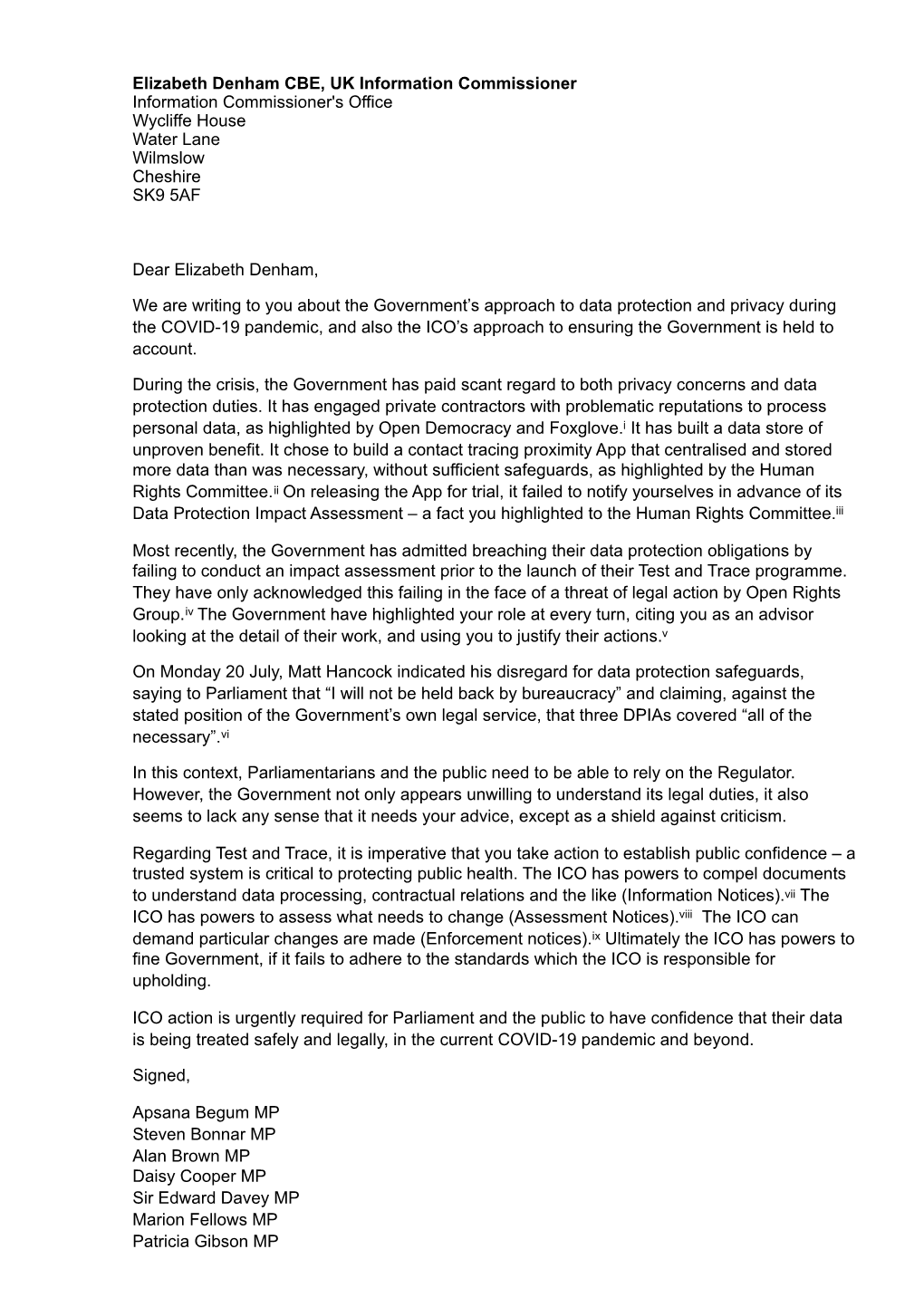 Mps Letter to The