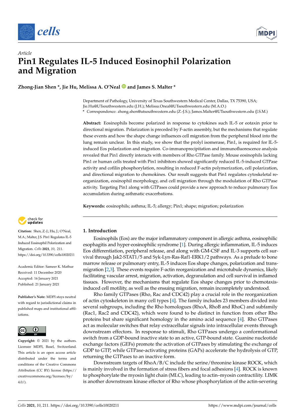 Pin1 Regulates IL-5 Induced Eosinophil Polarization and Migration