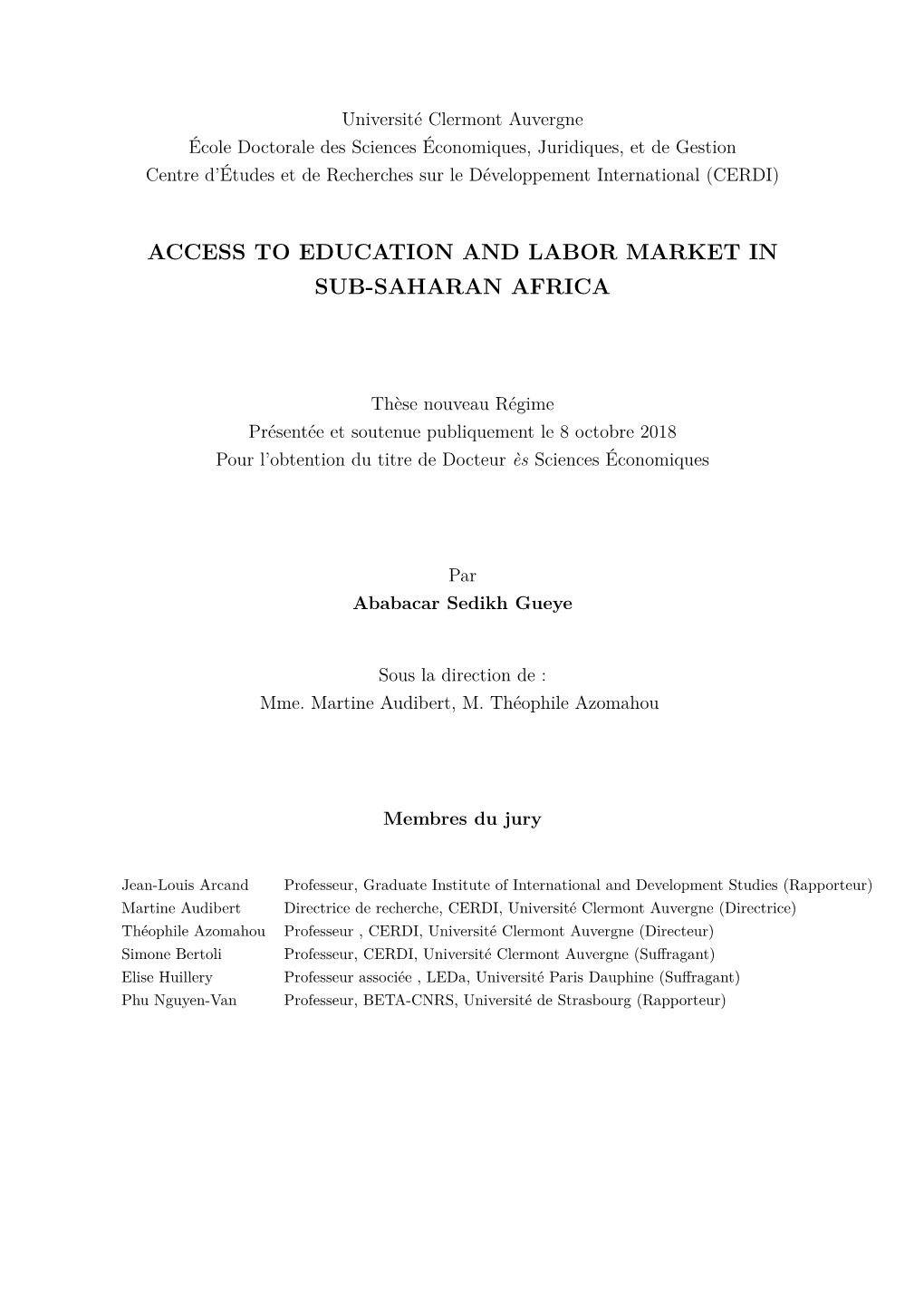 Access to Education and Labor Market in Sub-Saharan Africa