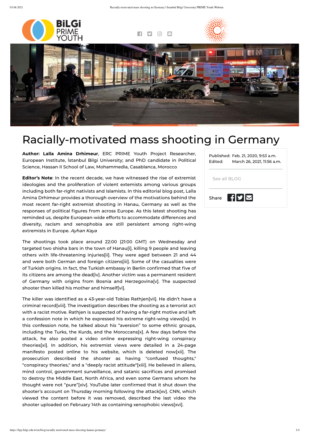 Racially-Motivated Mass Shooting in Germany | Istanbul Bilgi University PRIME Youth Website