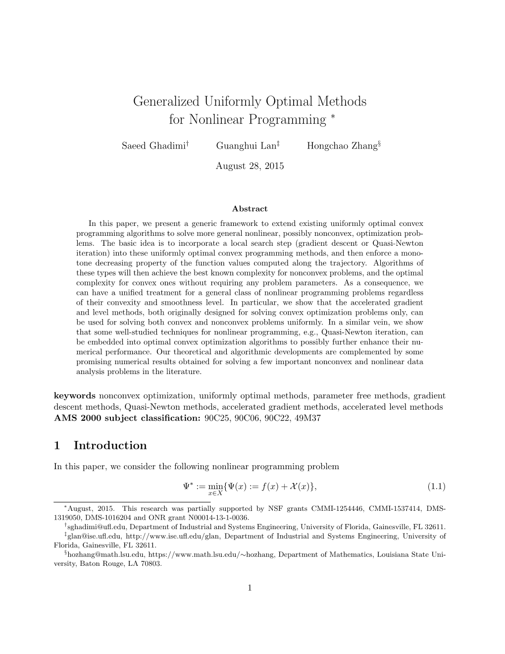 Generalized Uniformly Optimal Methods for Nonlinear Programming ∗