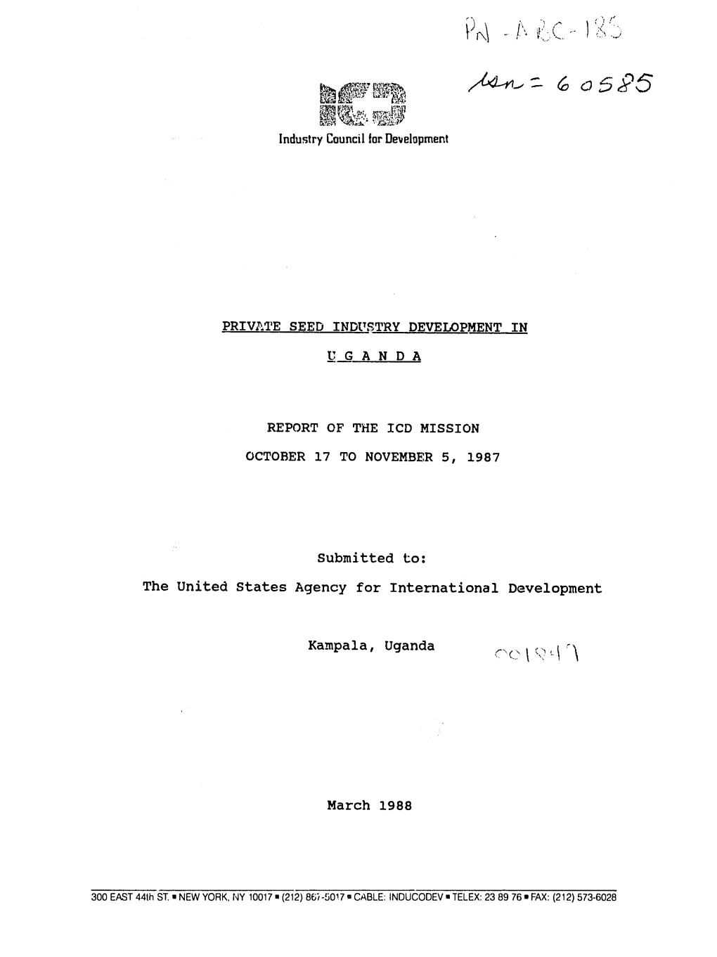 Report of the Icd Mission October 17 to November 5, 1987