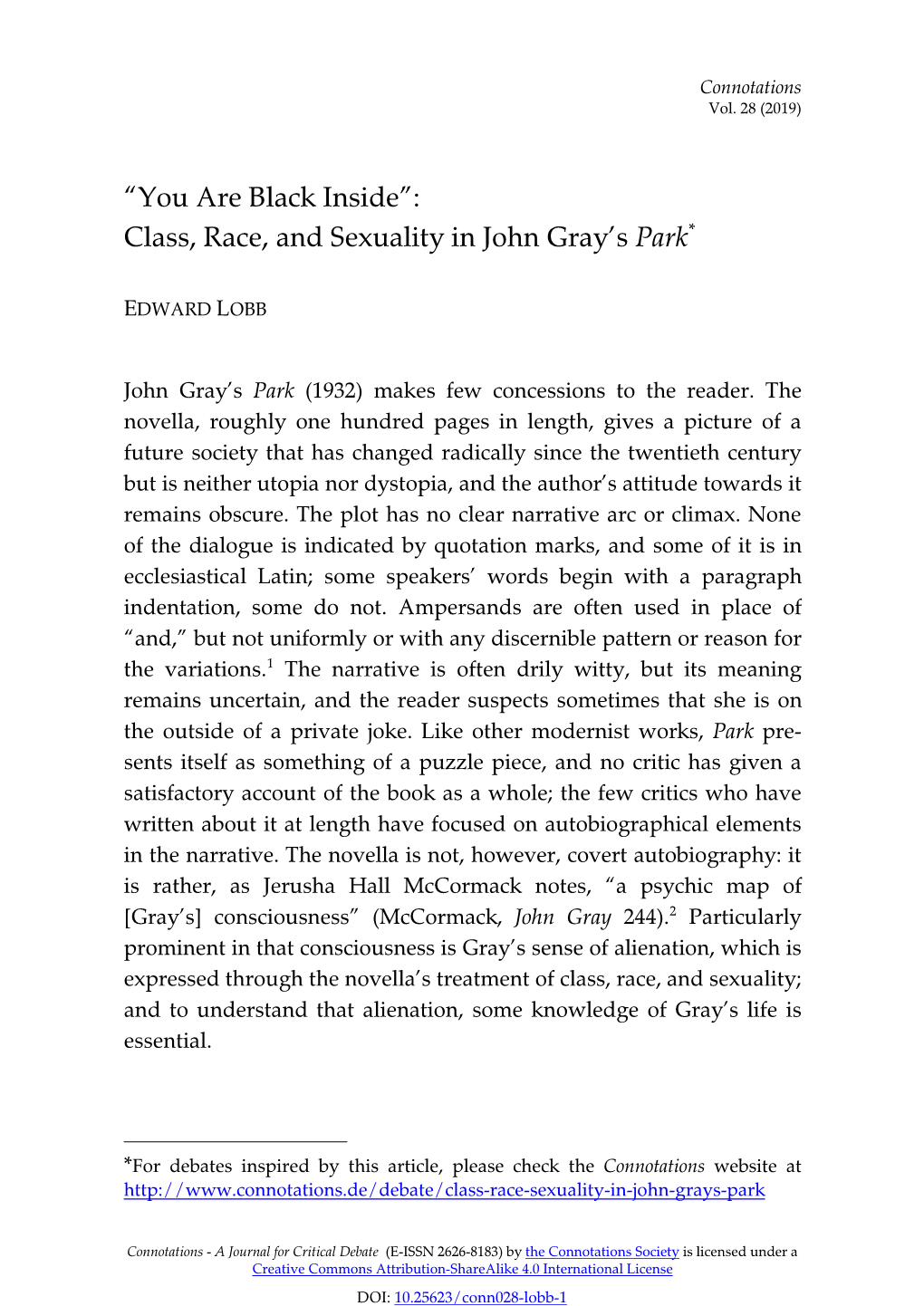 Class, Race, and Sexuality in John Gray's Park