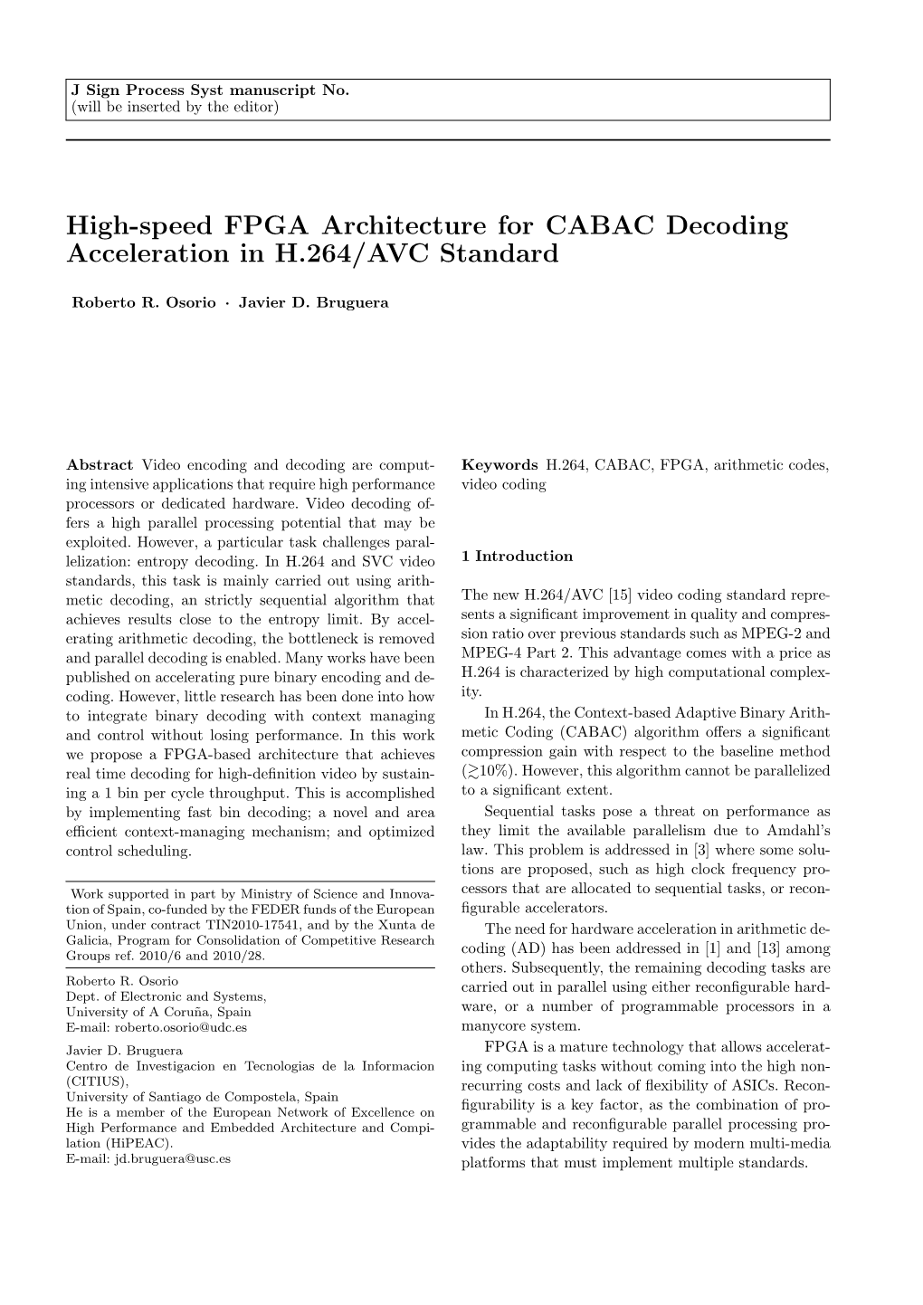 High-Speed FPGA Architecture for CABAC Decoding Acceleration in H.264/AVC Standard