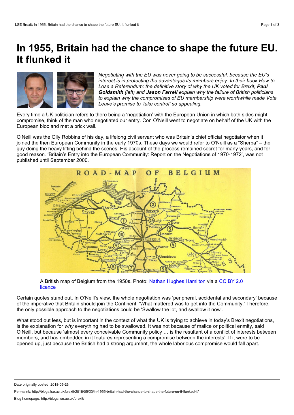 LSE Brexit: in 1955, Britain Had the Chance to Shape the Future EU. It Flunked It Page 1 of 3