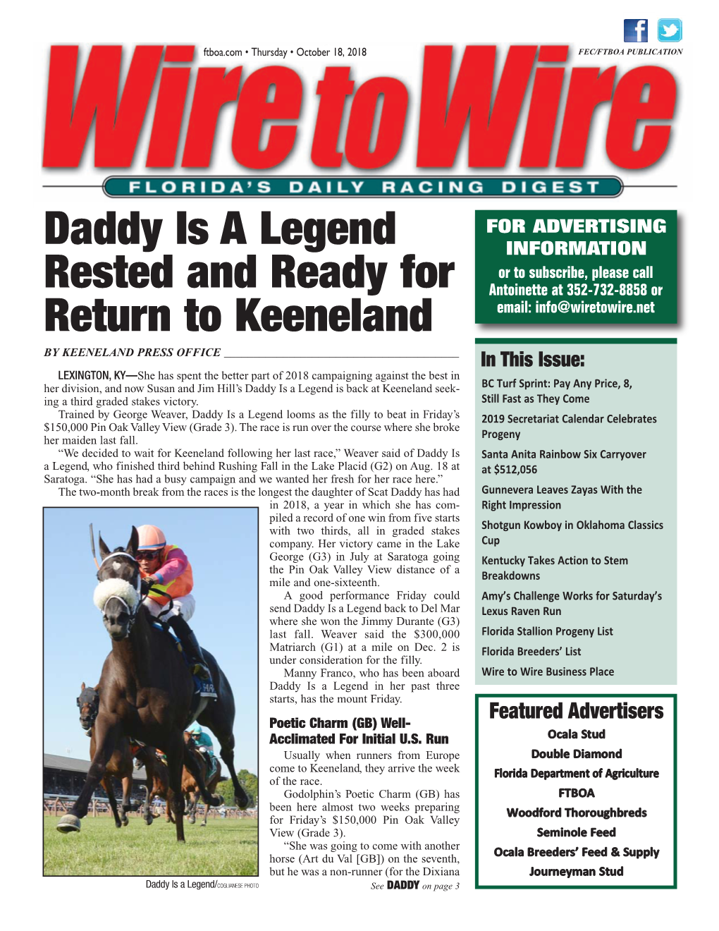 Daddy Is a Legend Rested and Ready for Return to Keeneland