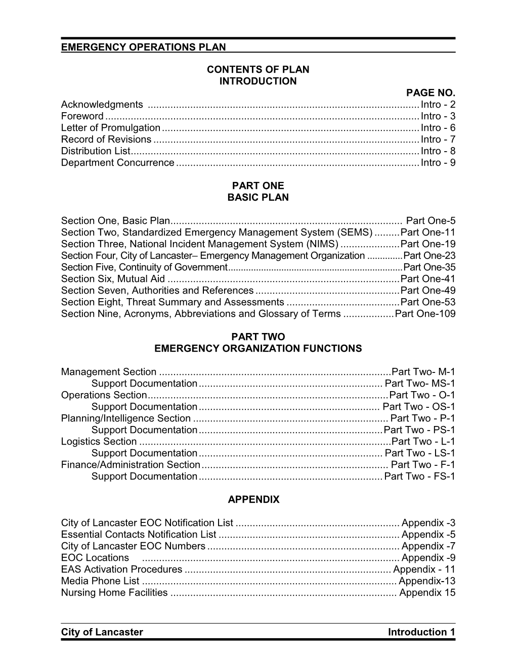 Emergency Operations Plan 2010