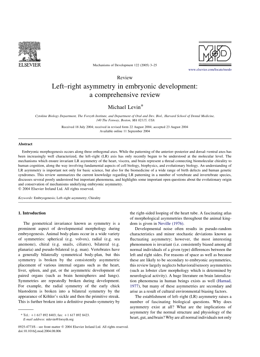 Left–Right Asymmetry in Embryonic Development: a Comprehensive Review