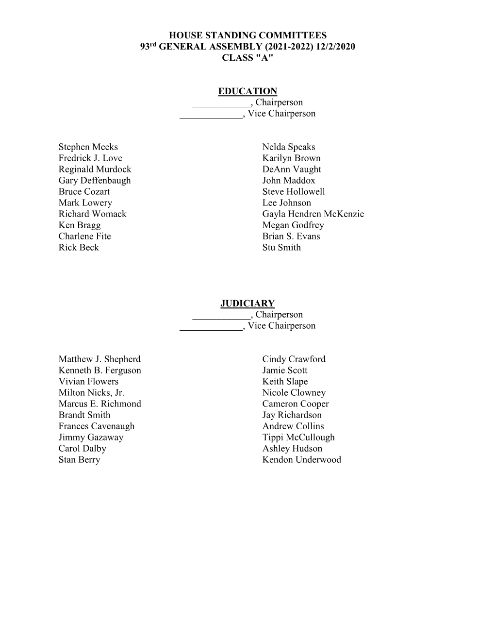 AR House 2021 Committees Roster