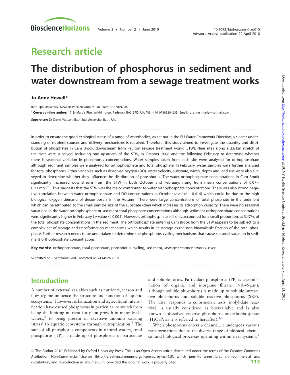 Research Article the Distribution of Phosphorus in Sediment and Water