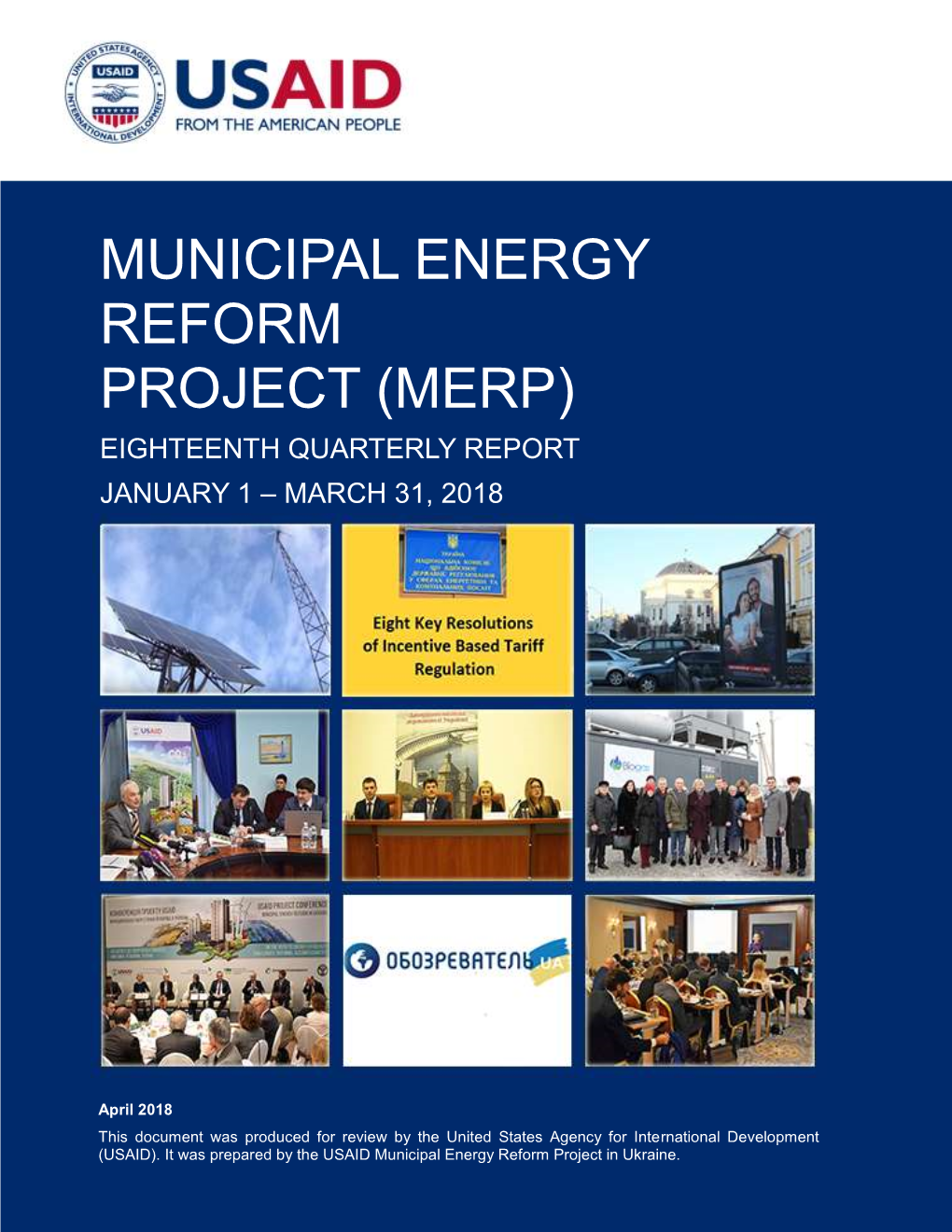 Municipal Energy Reform Project (Merp) Eighteenth Quarterly Report January 1 – March 31, 2018