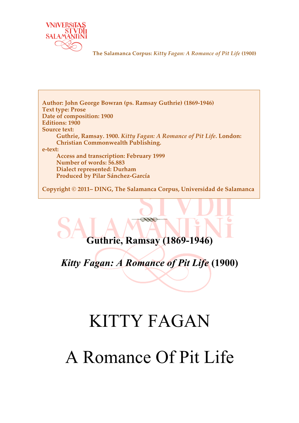 Kitty Fagan: a Romance of Pit Life (1900)