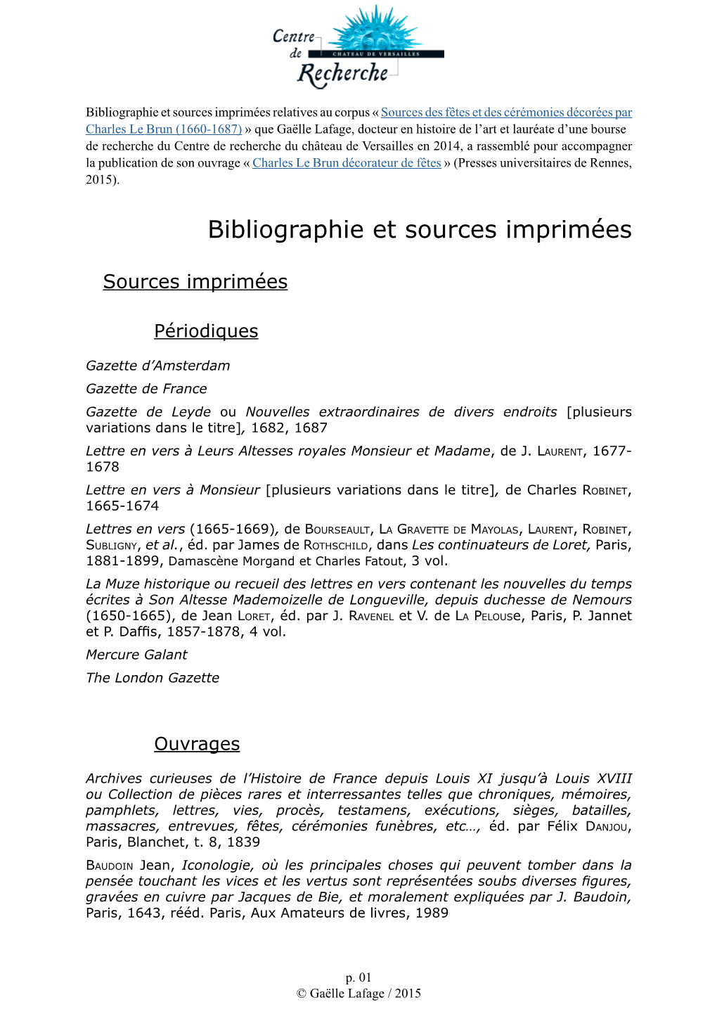 Bibliographie Et Sources Imprimées