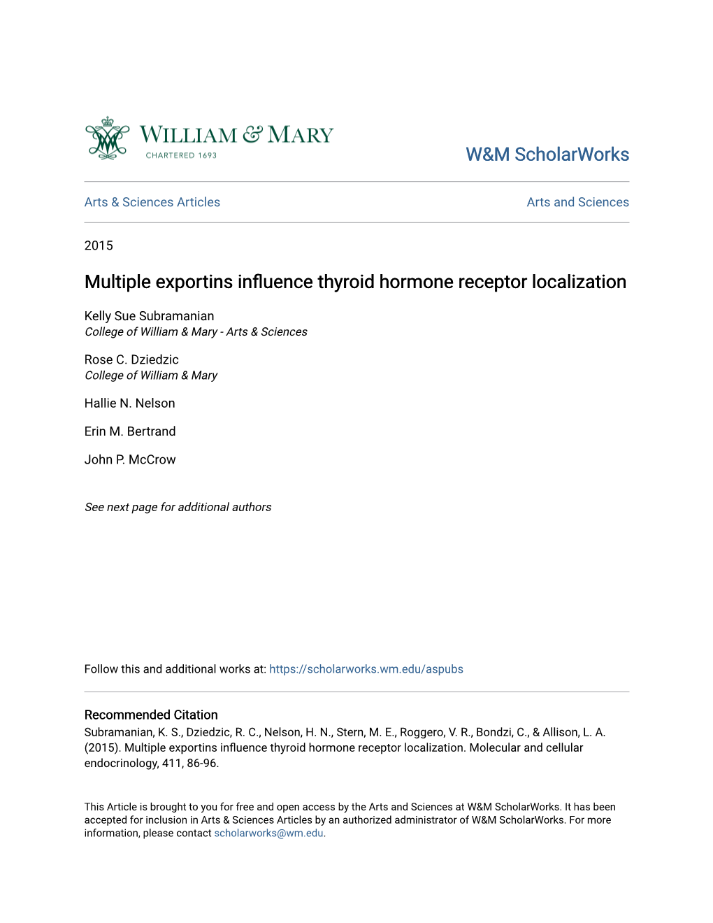 Multiple Exportins Influence Thyroid Hormone Receptor Localization