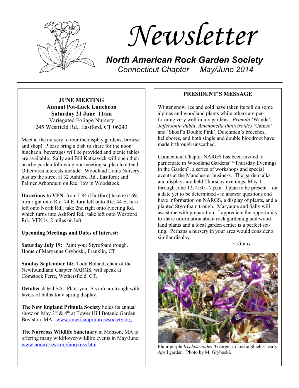 Newsletter North American Rock Garden Society Connecticut Chapter May/June 2014 ______