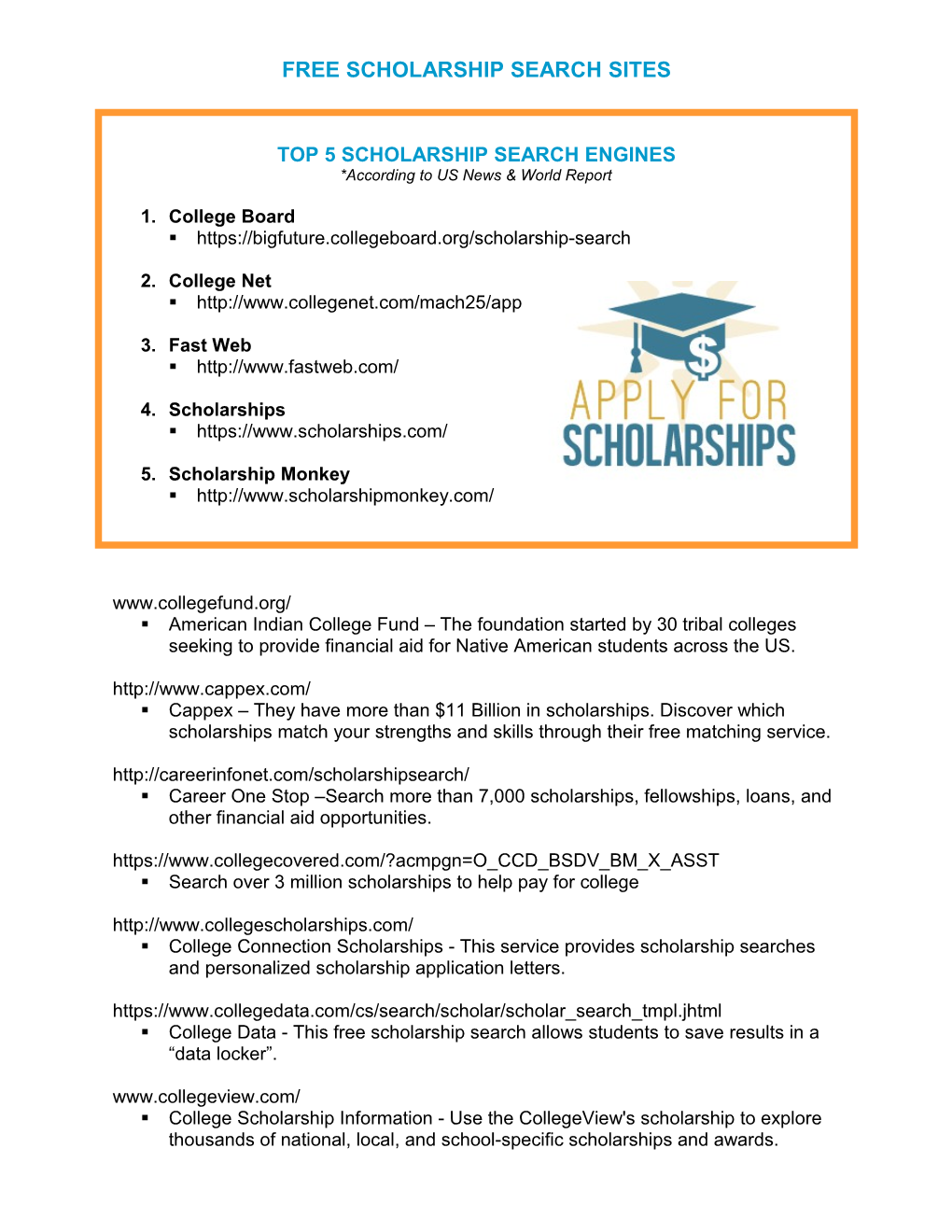Free Scholarship Searches on The