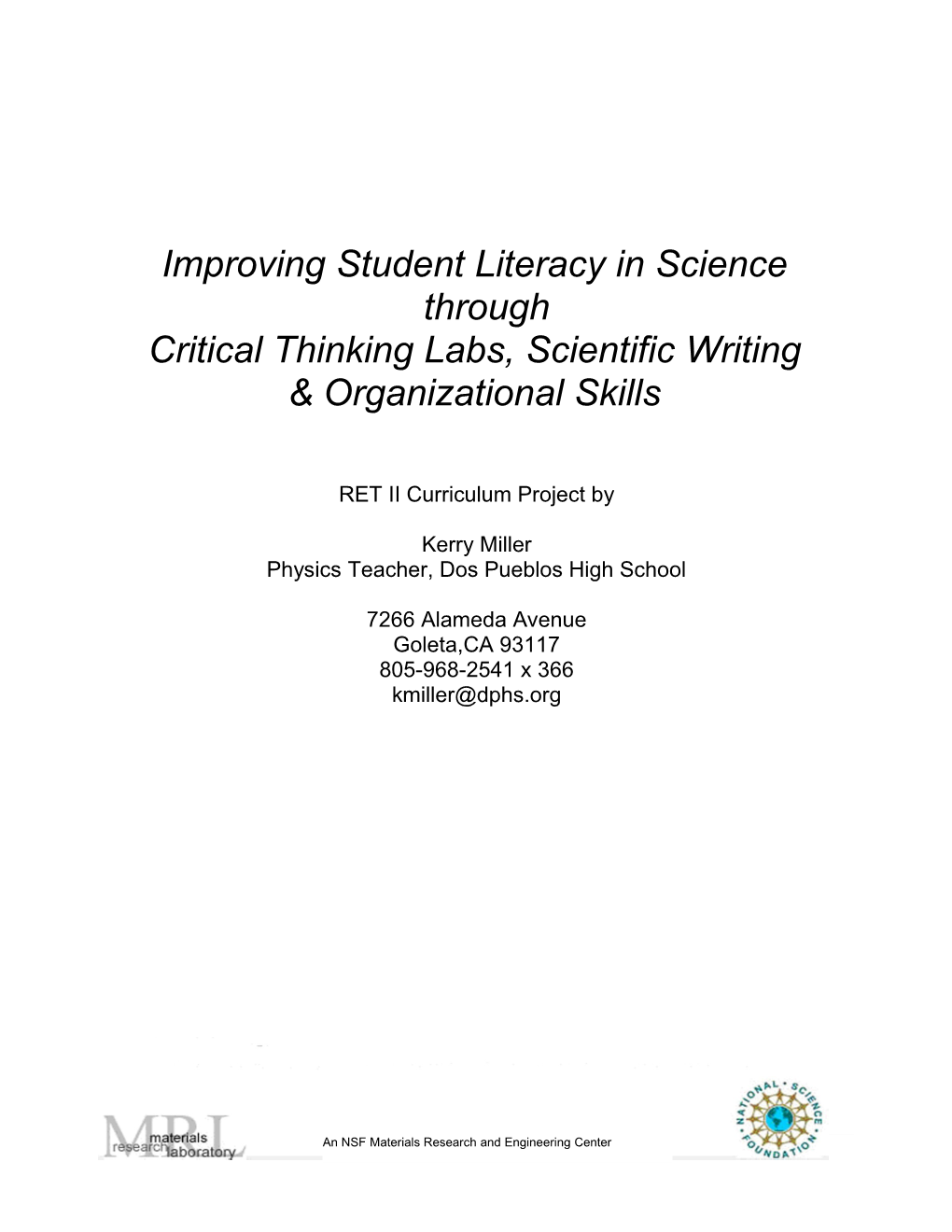 Improving Student Literacy in Science Through