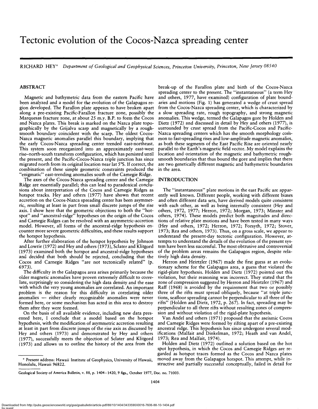 Tectonic Evolution of the Cocos-Nazca Spreading Center