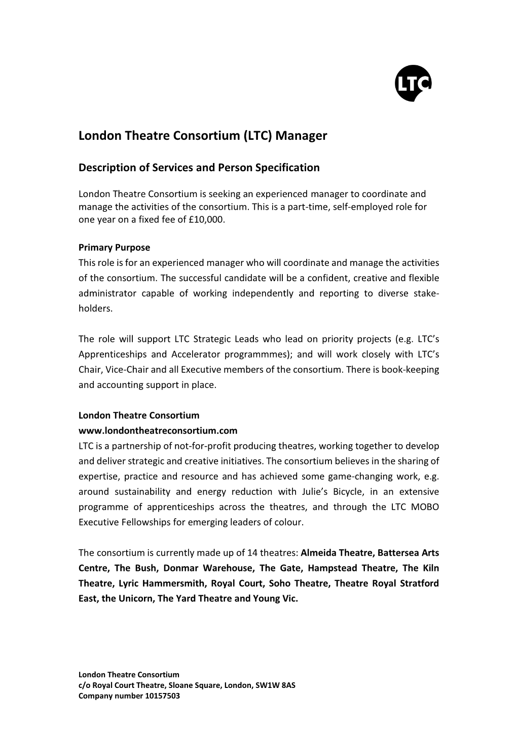 London Theatre Consortium (LTC) Manager